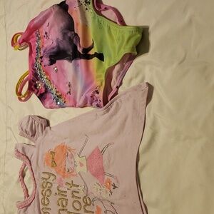 Girls size 6 bathing suit and cover up top